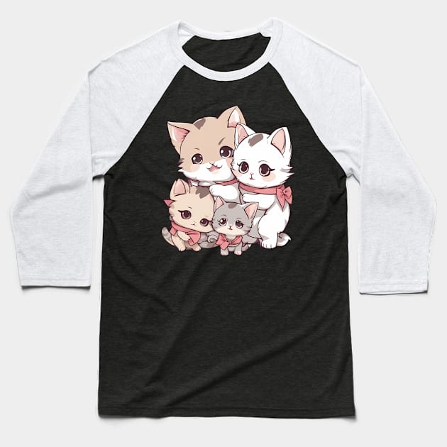 Kawaii Cat Family Baseball T-Shirt by animegirlnft